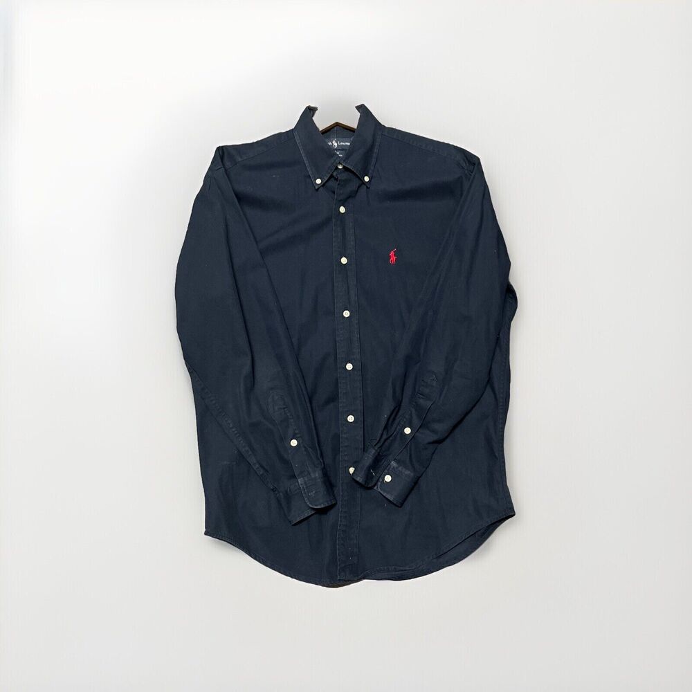 Ralph Lauren Men’s S Solid Navy Long Sleeve Button Up Shirt Red Pony